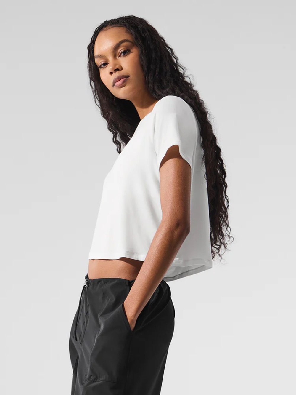 Alo Yoga Cropped All Day White T-Shirt Tee Loose Light Small Medium Oversized